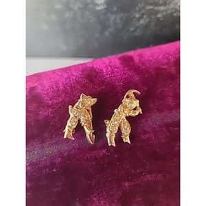 Vintage Gold Tone Metal Rhinestone Prospector Shaped Brooches